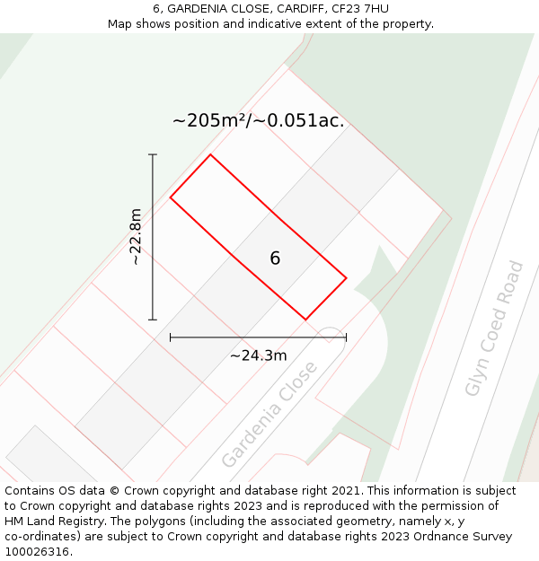 6, GARDENIA CLOSE, CARDIFF, CF23 7HU: Plot and title map