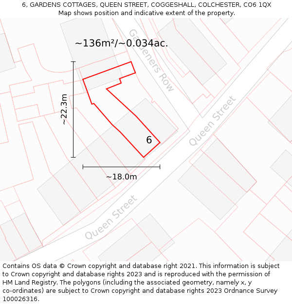 6, GARDENS COTTAGES, QUEEN STREET, COGGESHALL, COLCHESTER, CO6 1QX: Plot and title map