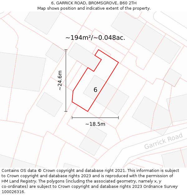6, GARRICK ROAD, BROMSGROVE, B60 2TH: Plot and title map
