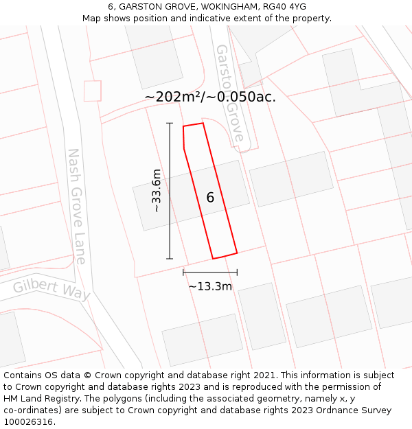 6, GARSTON GROVE, WOKINGHAM, RG40 4YG: Plot and title map