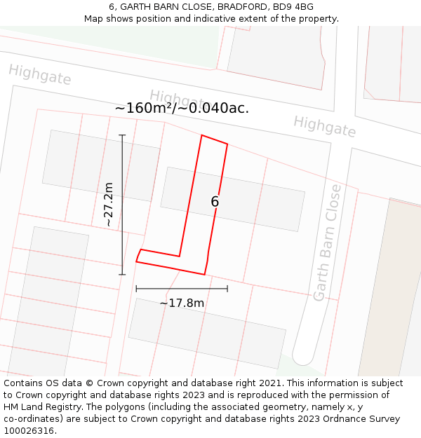 6, GARTH BARN CLOSE, BRADFORD, BD9 4BG: Plot and title map