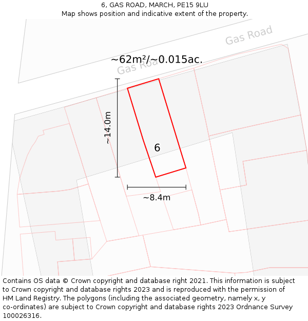 6, GAS ROAD, MARCH, PE15 9LU: Plot and title map