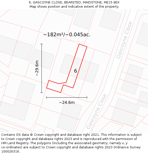 6, GASCOYNE CLOSE, BEARSTED, MAIDSTONE, ME15 8EX: Plot and title map