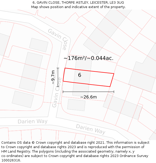 6, GAVIN CLOSE, THORPE ASTLEY, LEICESTER, LE3 3UG: Plot and title map