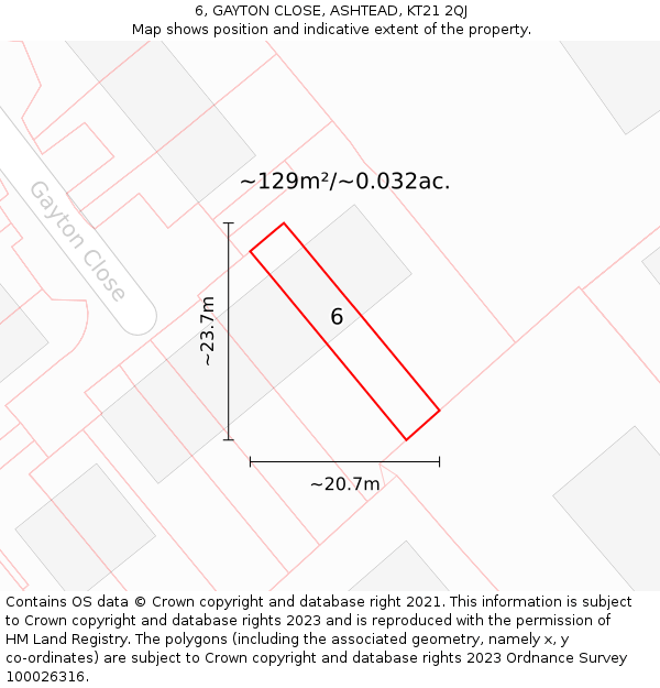 6, GAYTON CLOSE, ASHTEAD, KT21 2QJ: Plot and title map