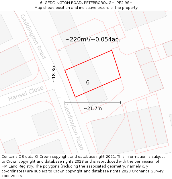 6, GEDDINGTON ROAD, PETERBOROUGH, PE2 9SH: Plot and title map
