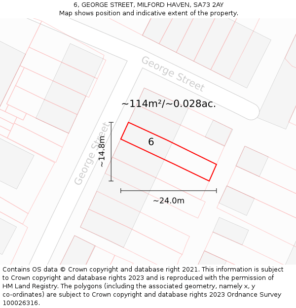 6, GEORGE STREET, MILFORD HAVEN, SA73 2AY: Plot and title map