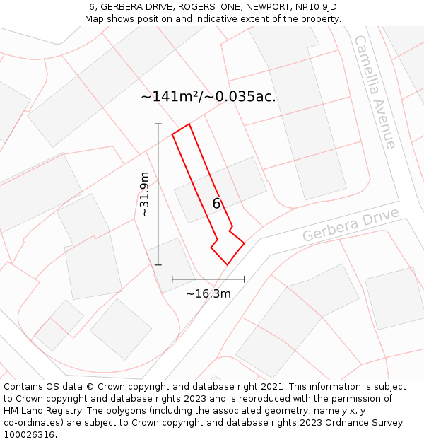 6, GERBERA DRIVE, ROGERSTONE, NEWPORT, NP10 9JD: Plot and title map