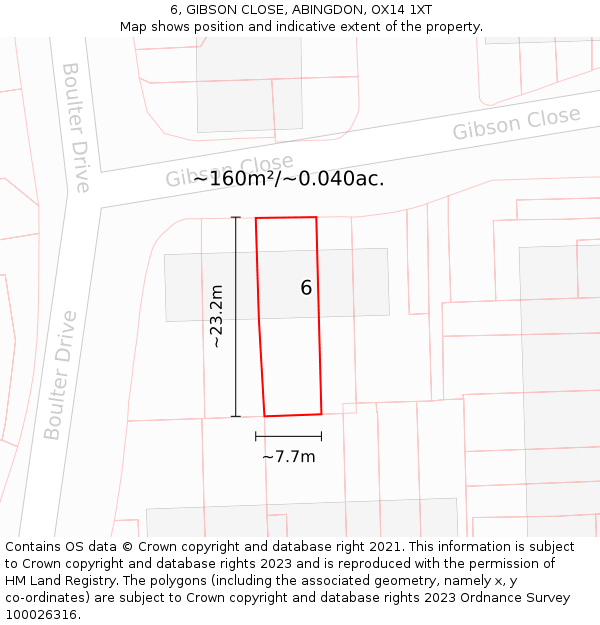 6, GIBSON CLOSE, ABINGDON, OX14 1XT: Plot and title map