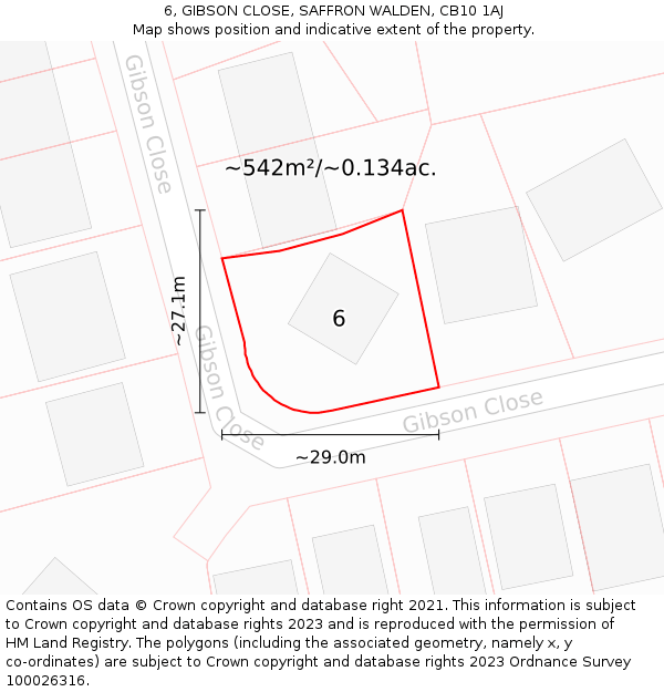 6, GIBSON CLOSE, SAFFRON WALDEN, CB10 1AJ: Plot and title map
