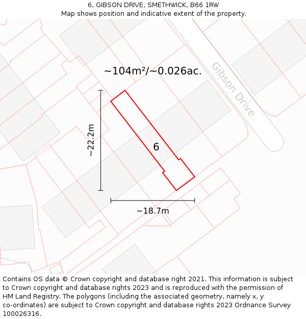 6, GIBSON DRIVE, SMETHWICK, B66 1RW: Plot and title map