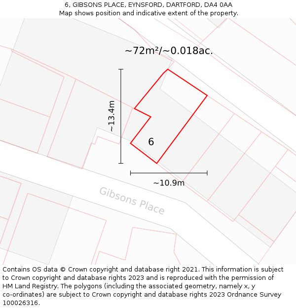 6, GIBSONS PLACE, EYNSFORD, DARTFORD, DA4 0AA: Plot and title map