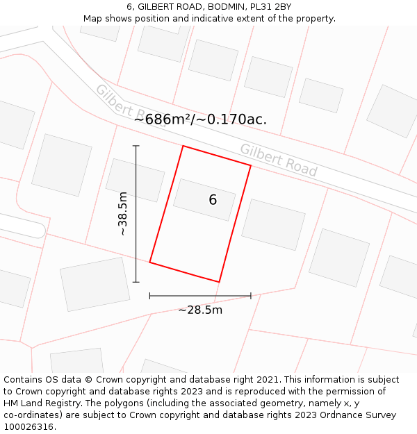 6, GILBERT ROAD, BODMIN, PL31 2BY: Plot and title map