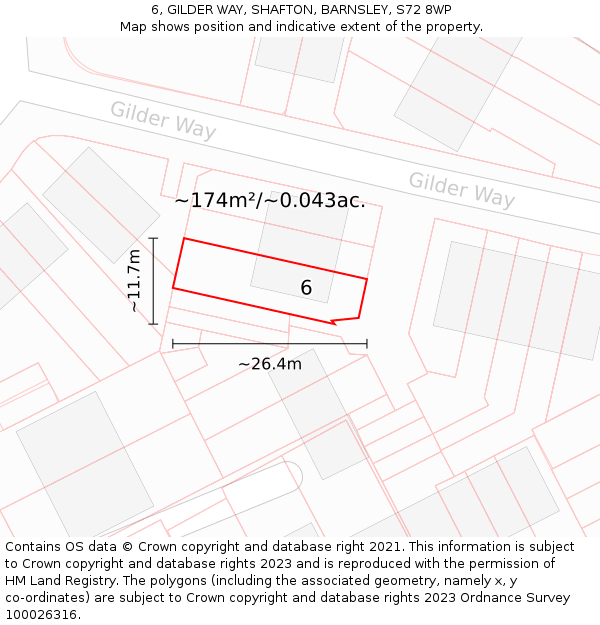 6, GILDER WAY, SHAFTON, BARNSLEY, S72 8WP: Plot and title map