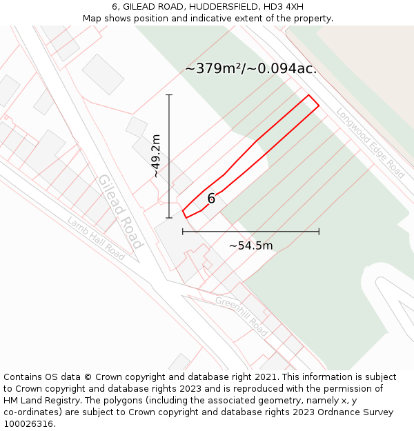 6, GILEAD ROAD, HUDDERSFIELD, HD3 4XH: Plot and title map