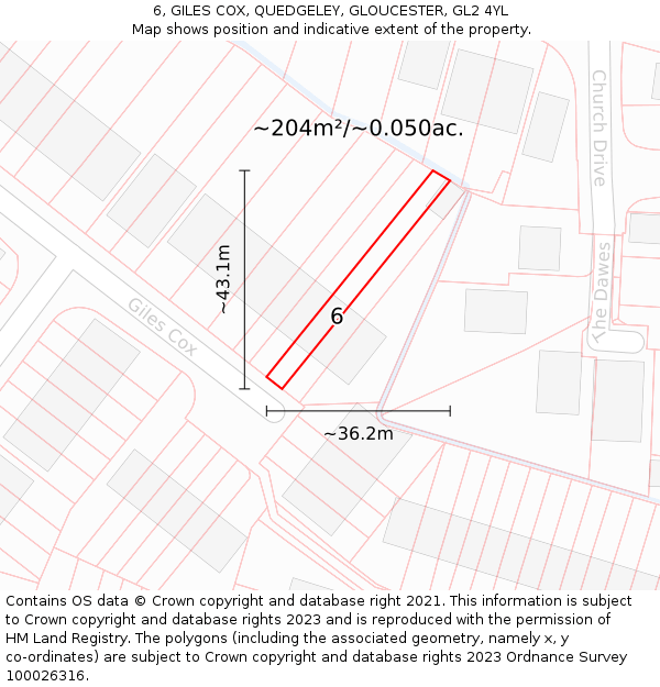 6, GILES COX, QUEDGELEY, GLOUCESTER, GL2 4YL: Plot and title map