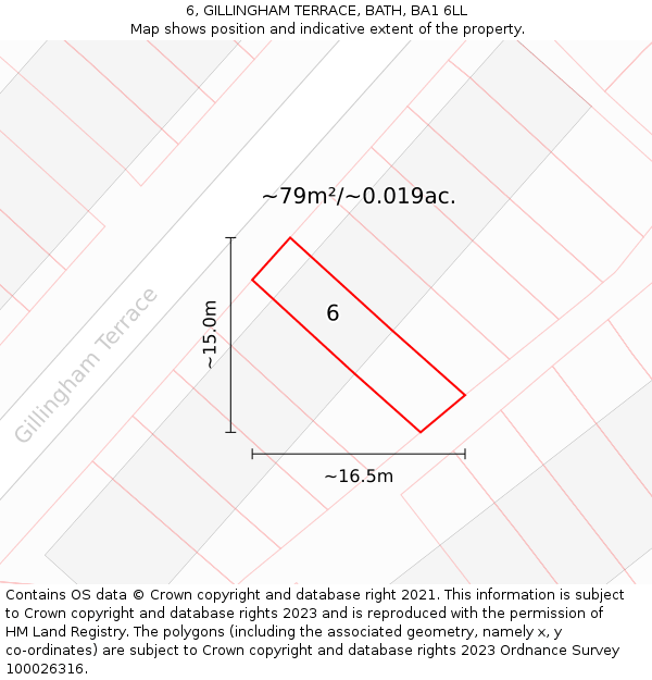6, GILLINGHAM TERRACE, BATH, BA1 6LL: Plot and title map