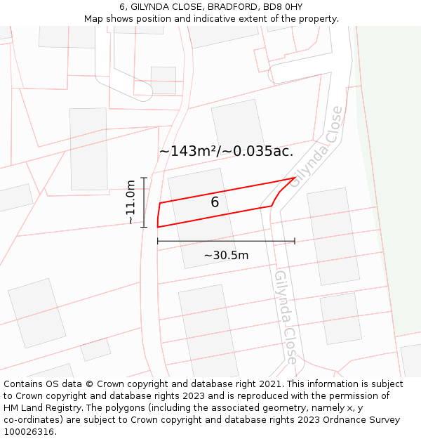 6, GILYNDA CLOSE, BRADFORD, BD8 0HY: Plot and title map