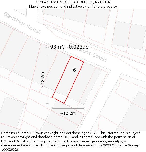 6, GLADSTONE STREET, ABERTILLERY, NP13 1NY: Plot and title map