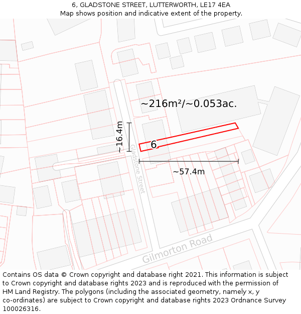 6, GLADSTONE STREET, LUTTERWORTH, LE17 4EA: Plot and title map