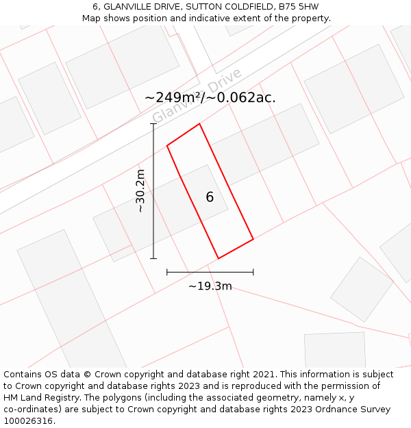 6, GLANVILLE DRIVE, SUTTON COLDFIELD, B75 5HW: Plot and title map