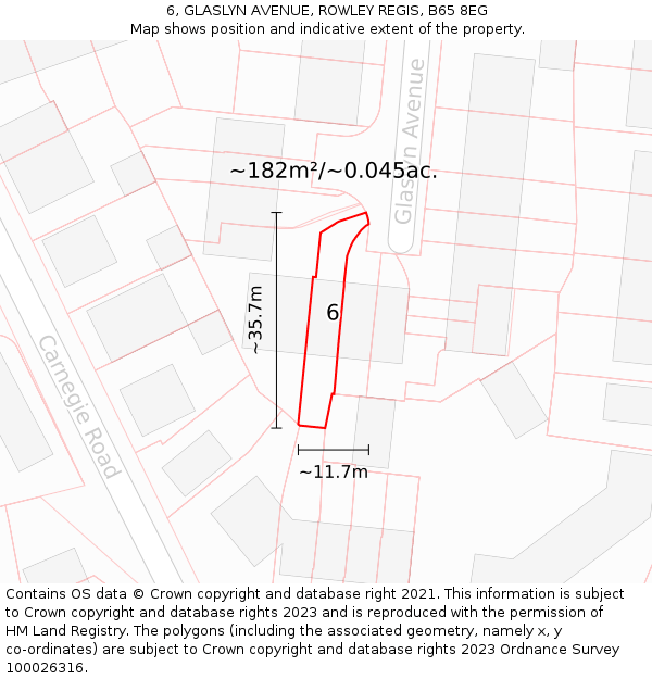 6, GLASLYN AVENUE, ROWLEY REGIS, B65 8EG: Plot and title map