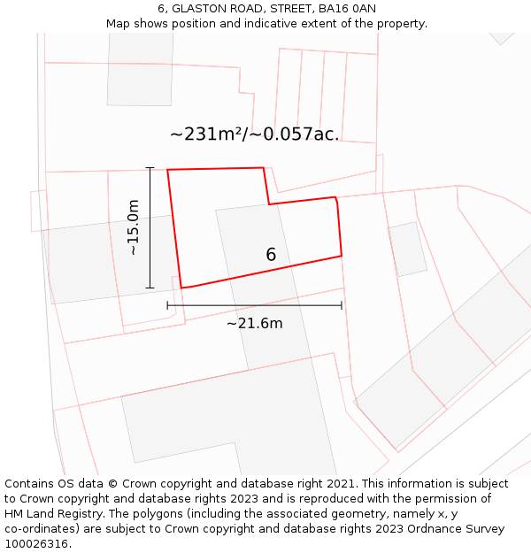 6, GLASTON ROAD, STREET, BA16 0AN: Plot and title map