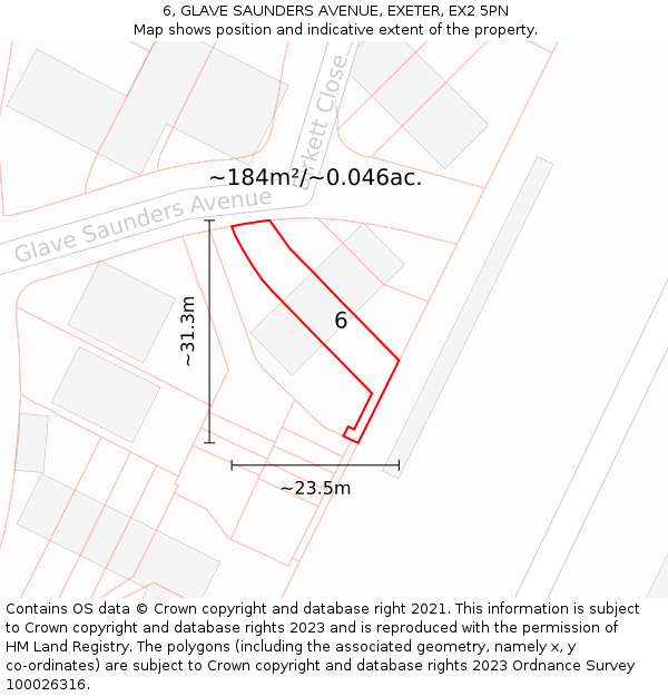 6, GLAVE SAUNDERS AVENUE, EXETER, EX2 5PN: Plot and title map