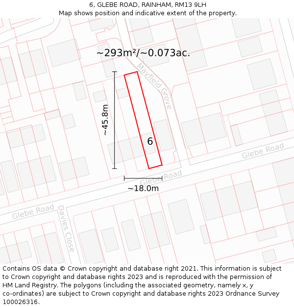 6, GLEBE ROAD, RAINHAM, RM13 9LH: Plot and title map
