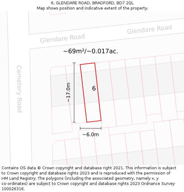 6, GLENDARE ROAD, BRADFORD, BD7 2QL: Plot and title map