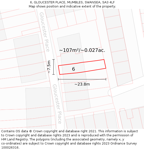 6, GLOUCESTER PLACE, MUMBLES, SWANSEA, SA3 4LF: Plot and title map