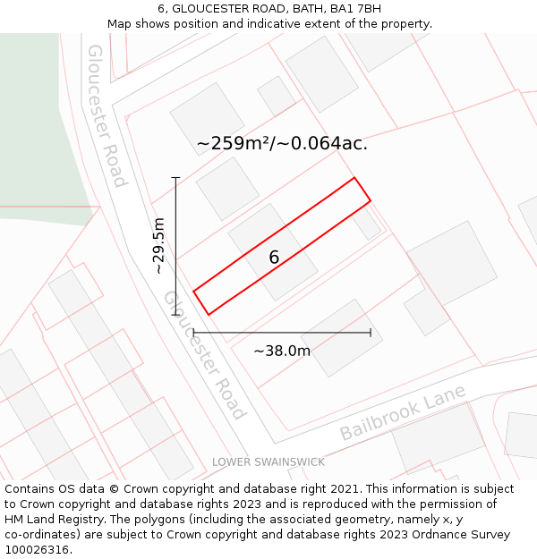 6, GLOUCESTER ROAD, BATH, BA1 7BH: Plot and title map