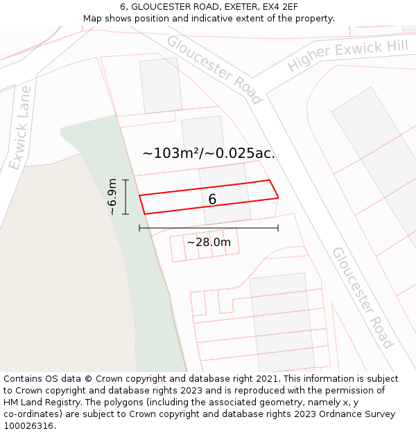 6, GLOUCESTER ROAD, EXETER, EX4 2EF: Plot and title map