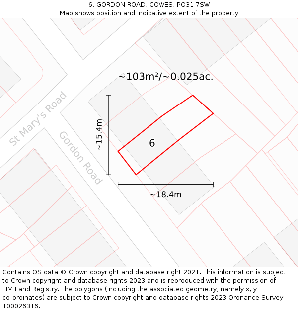 6, GORDON ROAD, COWES, PO31 7SW: Plot and title map