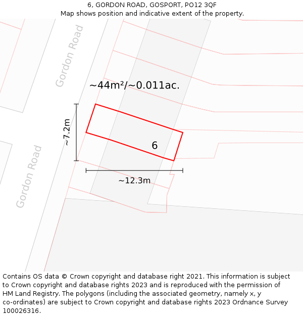 6, GORDON ROAD, GOSPORT, PO12 3QF: Plot and title map