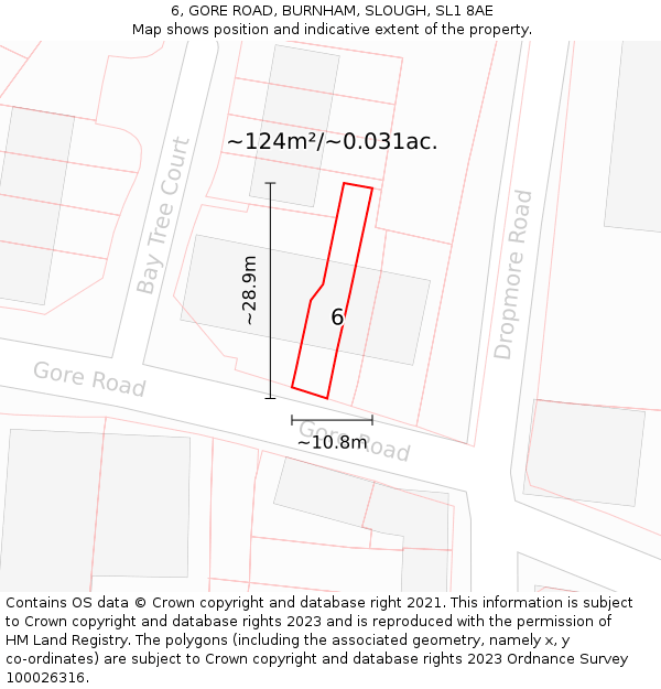 6, GORE ROAD, BURNHAM, SLOUGH, SL1 8AE: Plot and title map