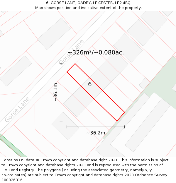 6, GORSE LANE, OADBY, LEICESTER, LE2 4RQ: Plot and title map