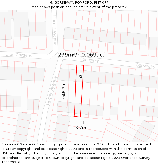 6, GORSEWAY, ROMFORD, RM7 0RP: Plot and title map