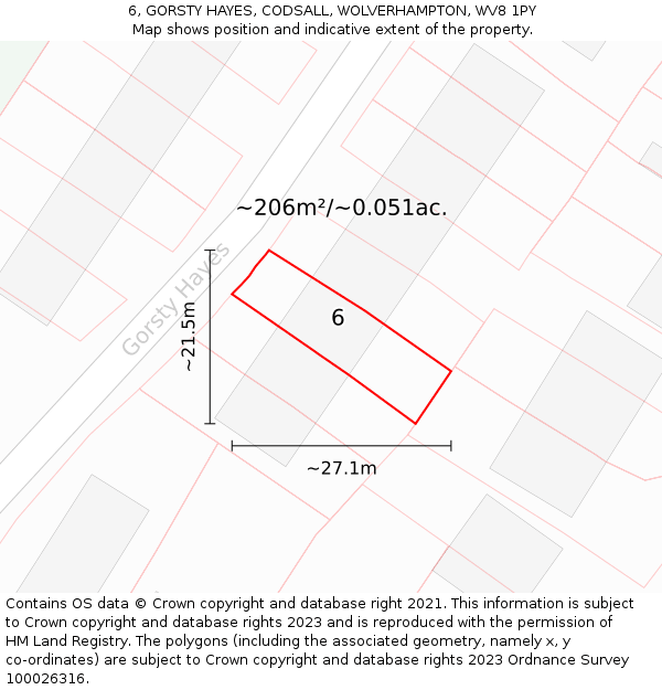 6, GORSTY HAYES, CODSALL, WOLVERHAMPTON, WV8 1PY: Plot and title map