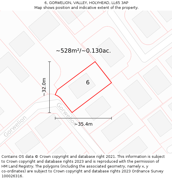 6, GORWELION, VALLEY, HOLYHEAD, LL65 3AP: Plot and title map