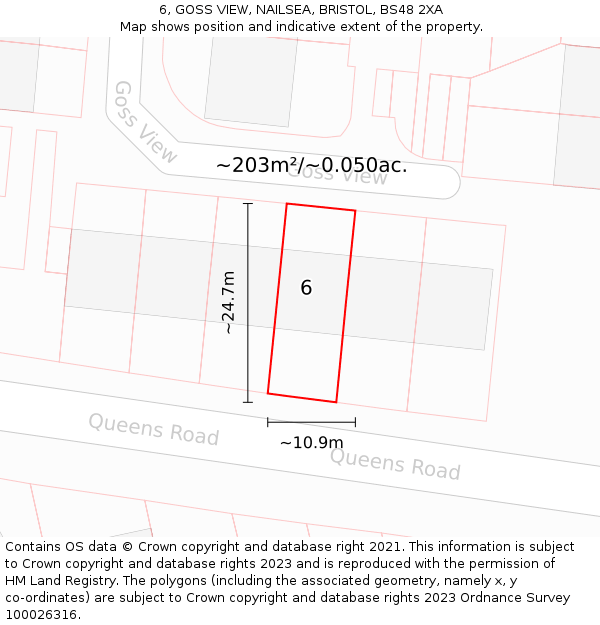 6, GOSS VIEW, NAILSEA, BRISTOL, BS48 2XA: Plot and title map