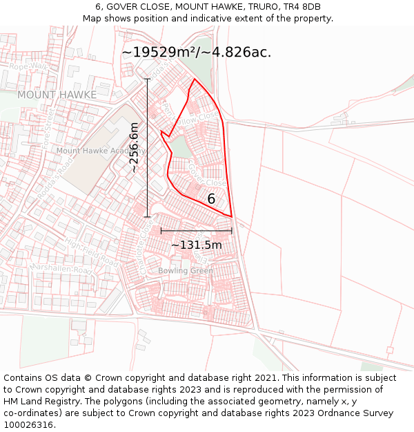 6, GOVER CLOSE, MOUNT HAWKE, TRURO, TR4 8DB: Plot and title map