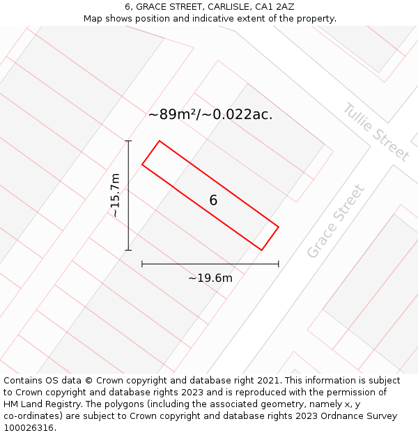 6, GRACE STREET, CARLISLE, CA1 2AZ: Plot and title map