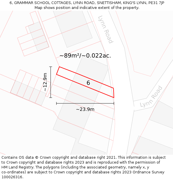 6, GRAMMAR SCHOOL COTTAGES, LYNN ROAD, SNETTISHAM, KING'S LYNN, PE31 7JP: Plot and title map