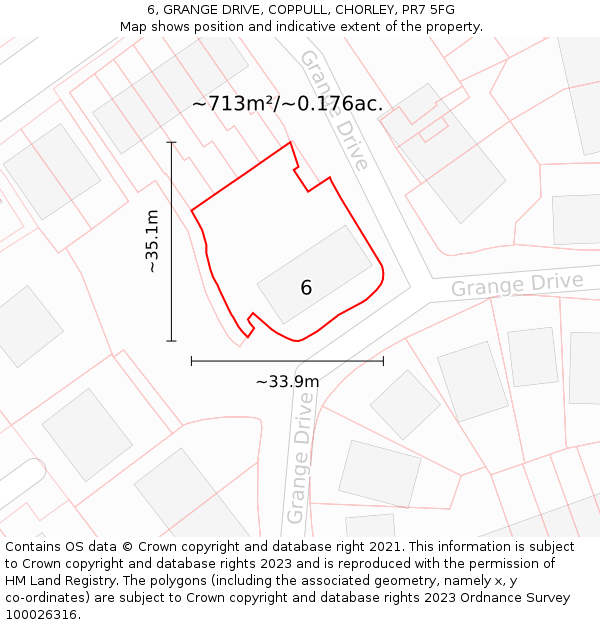6, GRANGE DRIVE, COPPULL, CHORLEY, PR7 5FG: Plot and title map