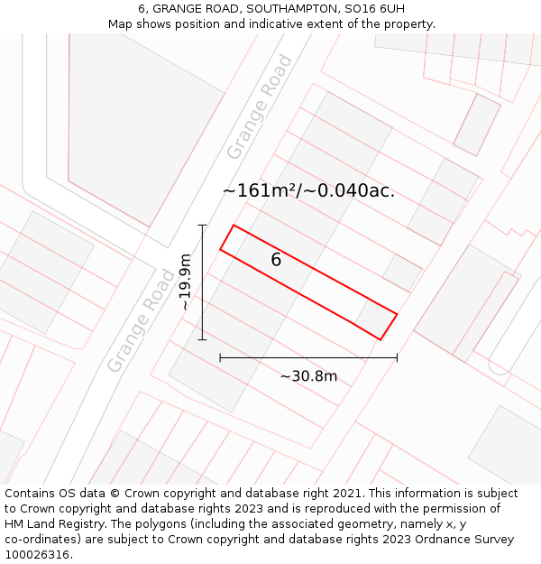 6, GRANGE ROAD, SOUTHAMPTON, SO16 6UH: Plot and title map