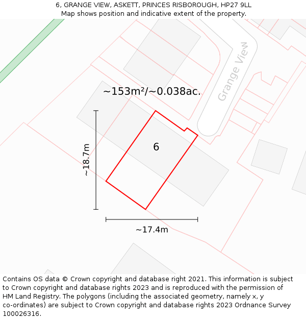 6, GRANGE VIEW, ASKETT, PRINCES RISBOROUGH, HP27 9LL: Plot and title map
