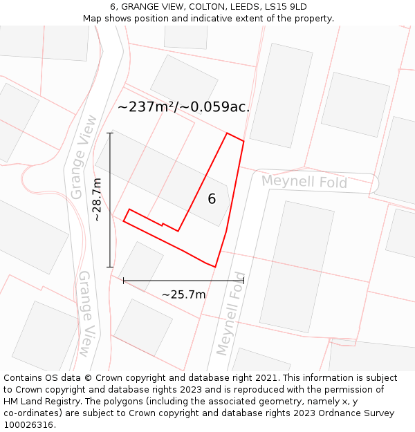 6, GRANGE VIEW, COLTON, LEEDS, LS15 9LD: Plot and title map
