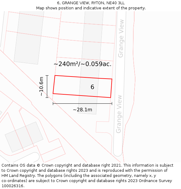 6, GRANGE VIEW, RYTON, NE40 3LL: Plot and title map