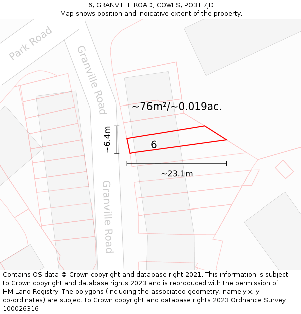 6, GRANVILLE ROAD, COWES, PO31 7JD: Plot and title map